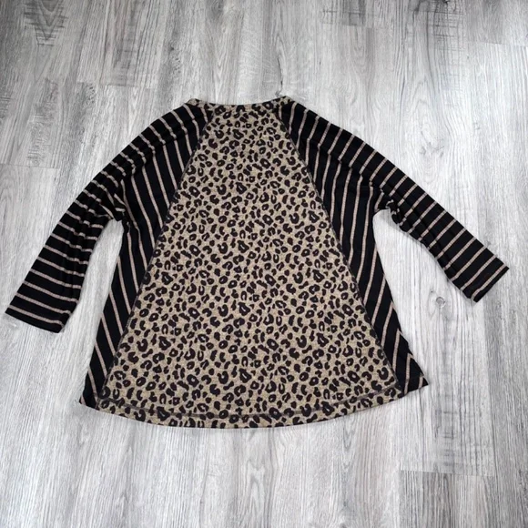 Ali Miles Tunic Shirt Womens M leopard Print Striped Ribbed Raglan Sleeve Pocket - Picture 9 of 9